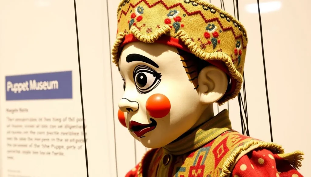 Image of a traditional Czech puppet on display at the Puppet Museum