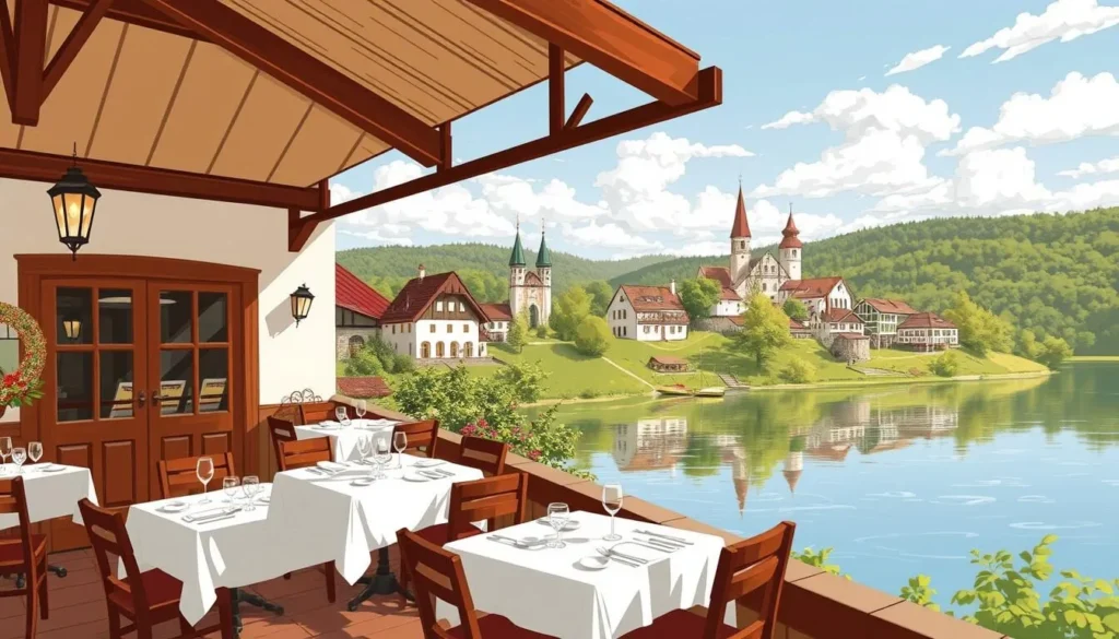 Image of a traditional Czech restaurant overlooking Slapy Reservoir