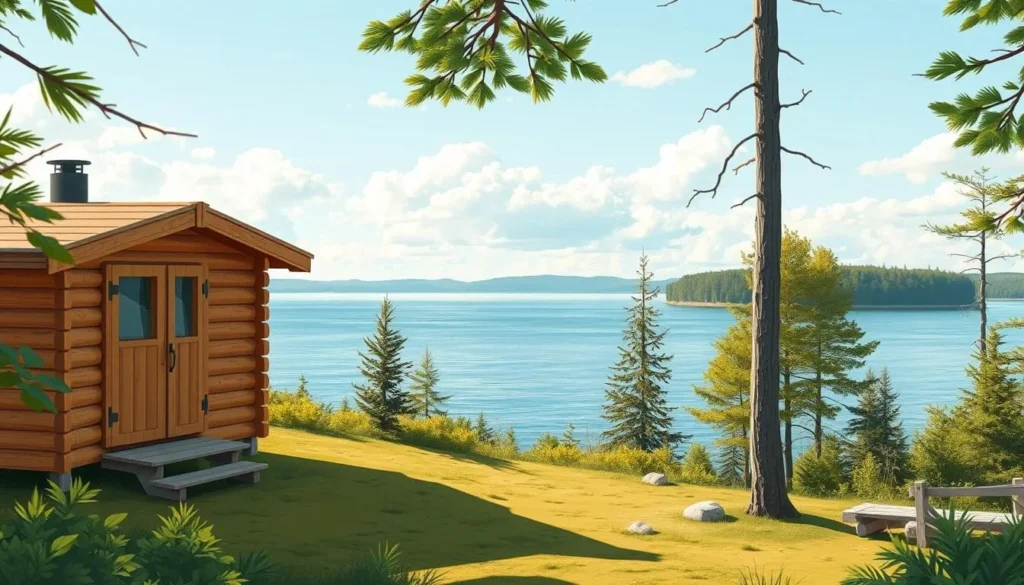 Image of a traditional Finnish sauna in Naantali with a serene lake view