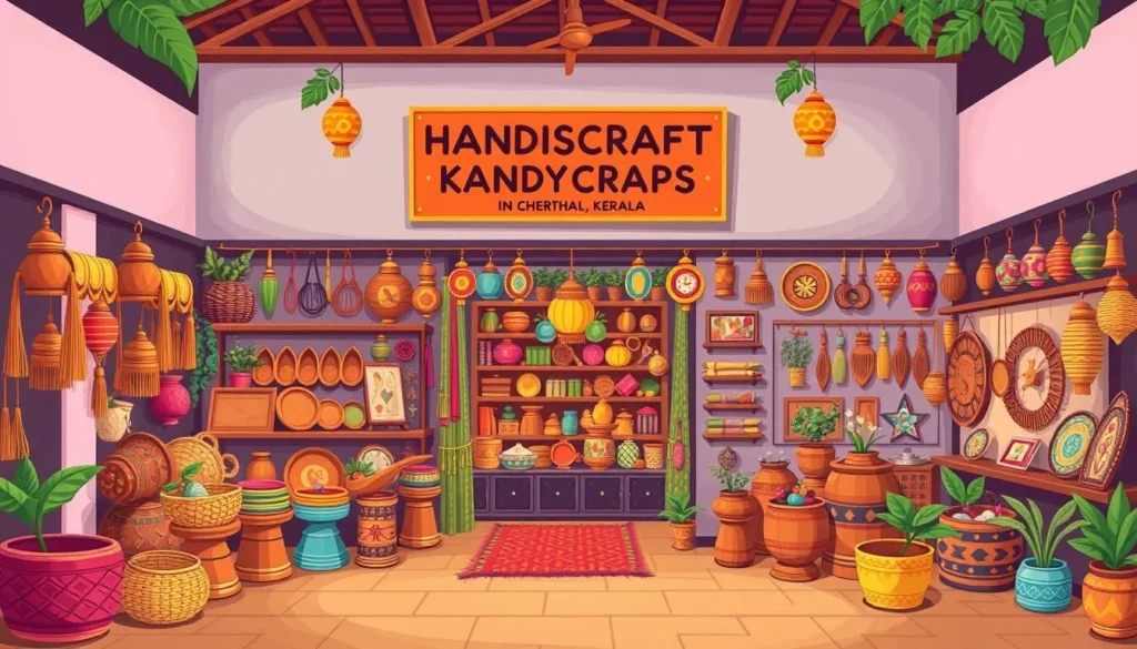 Image of a traditional Kerala handicraft shop in Cherthala