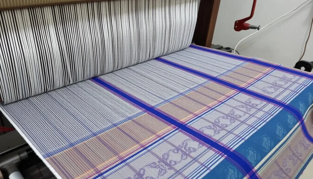 Image of a traditional Sambalpuri saree being woven on a handloom