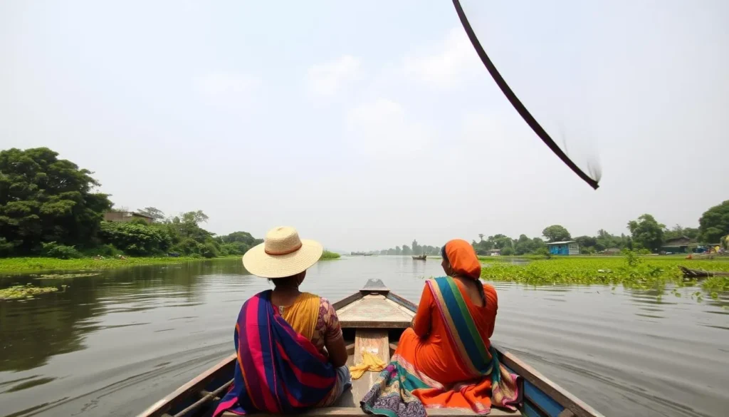 Image of a traditional boat ride on the Bhagirathi River, capturing the serene natural beauty and cultural heritage of Baranagar.