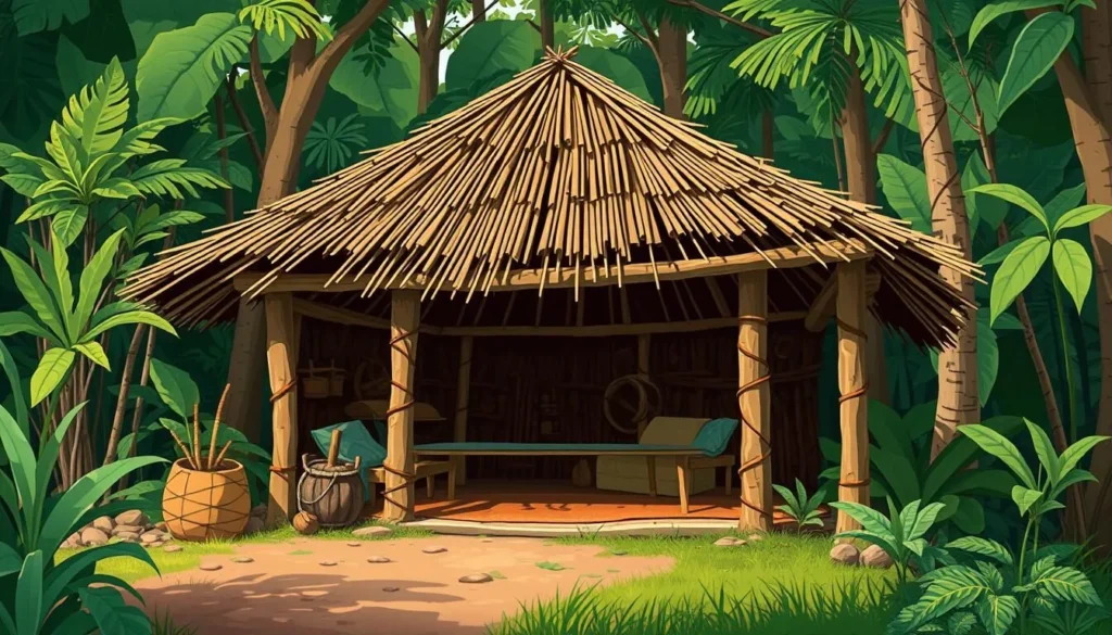Image of a traditional carbet in Grand-Santi