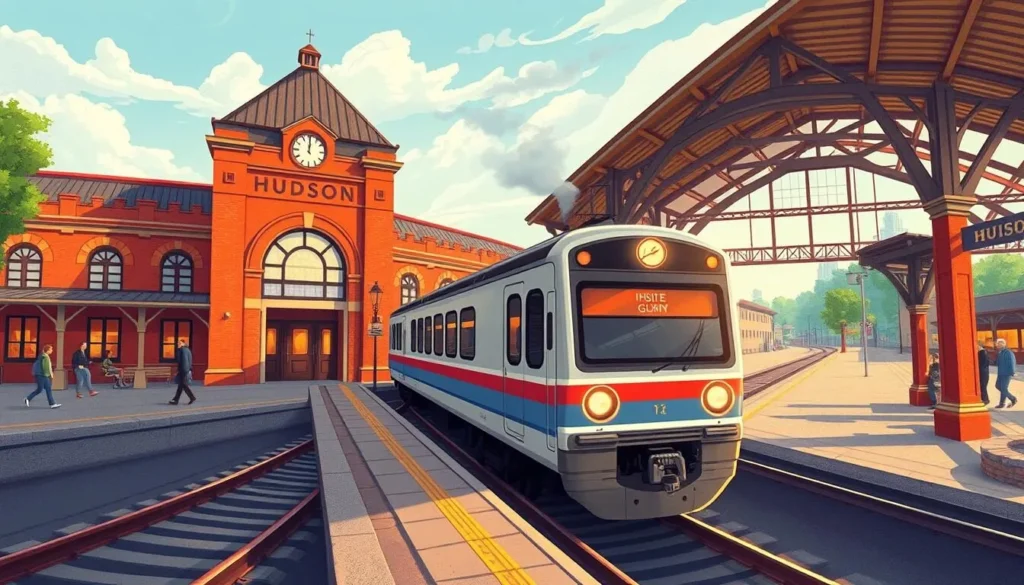 Image of a train arriving at Hudson's train station