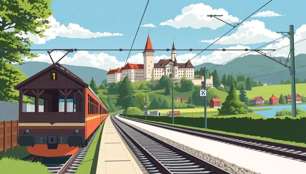 Image of a train arriving at Karlstejn train station