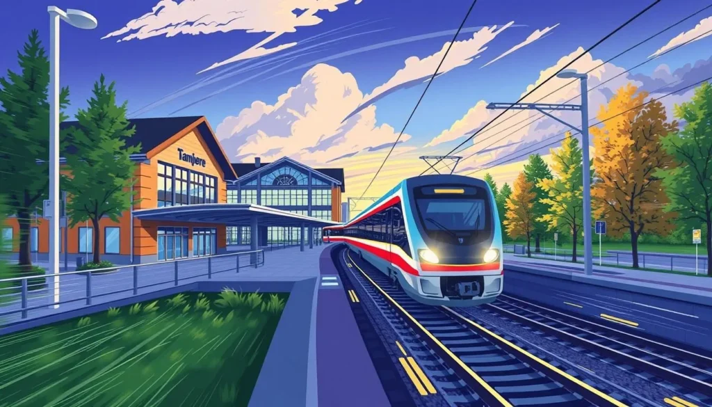Image of a train arriving at Tampere railway station