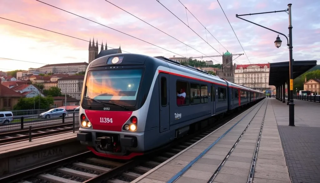 Image of a train departing from Prague's main railway station towards Tabor