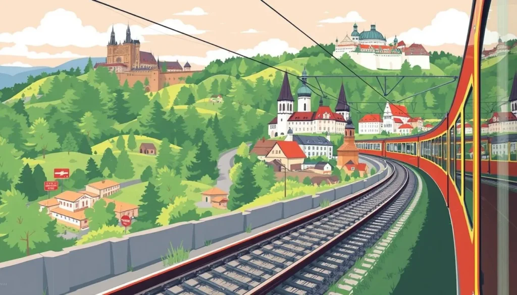 Image of a train traveling from Prague to Kutna Hora