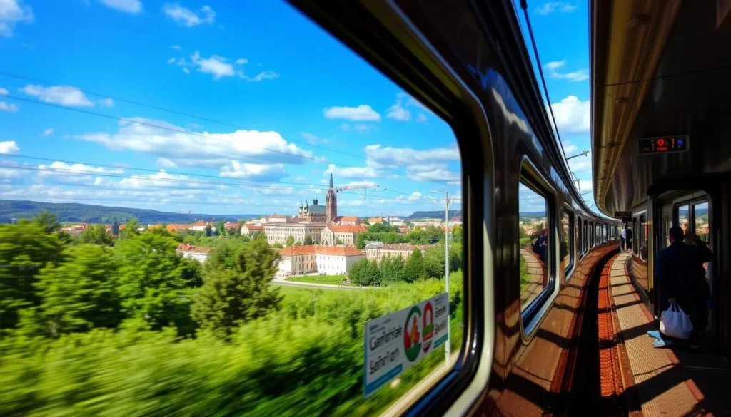 Image of a train traveling from Prague to Plzen