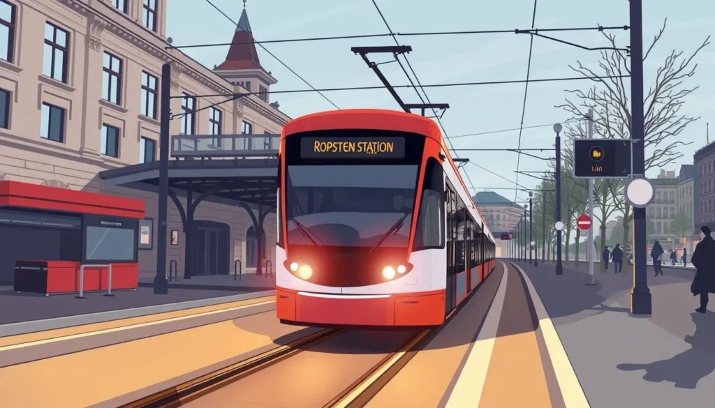 Image of a tram approaching Ropsten station