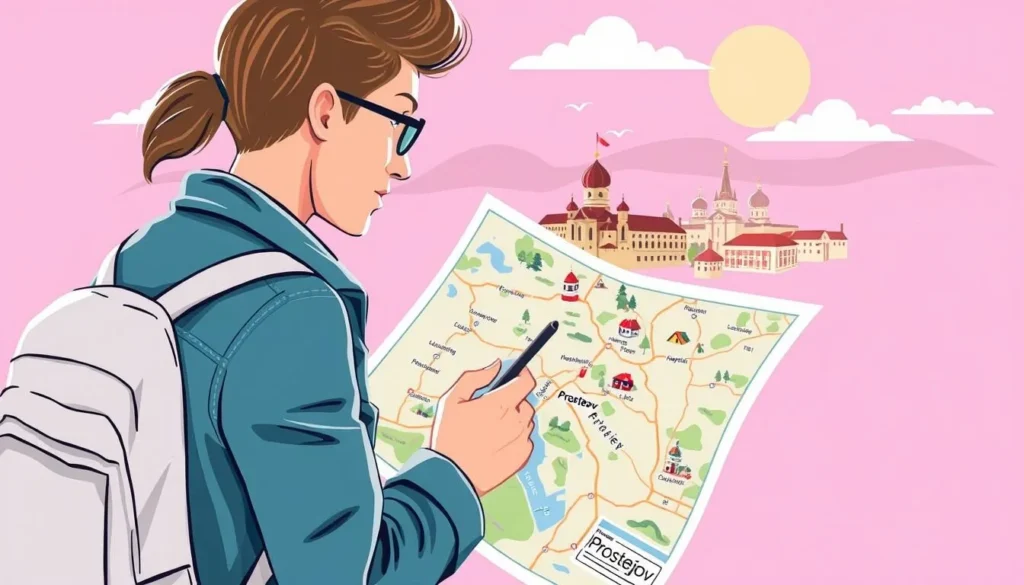 Image of a traveler planning a trip to Prostejov on a map