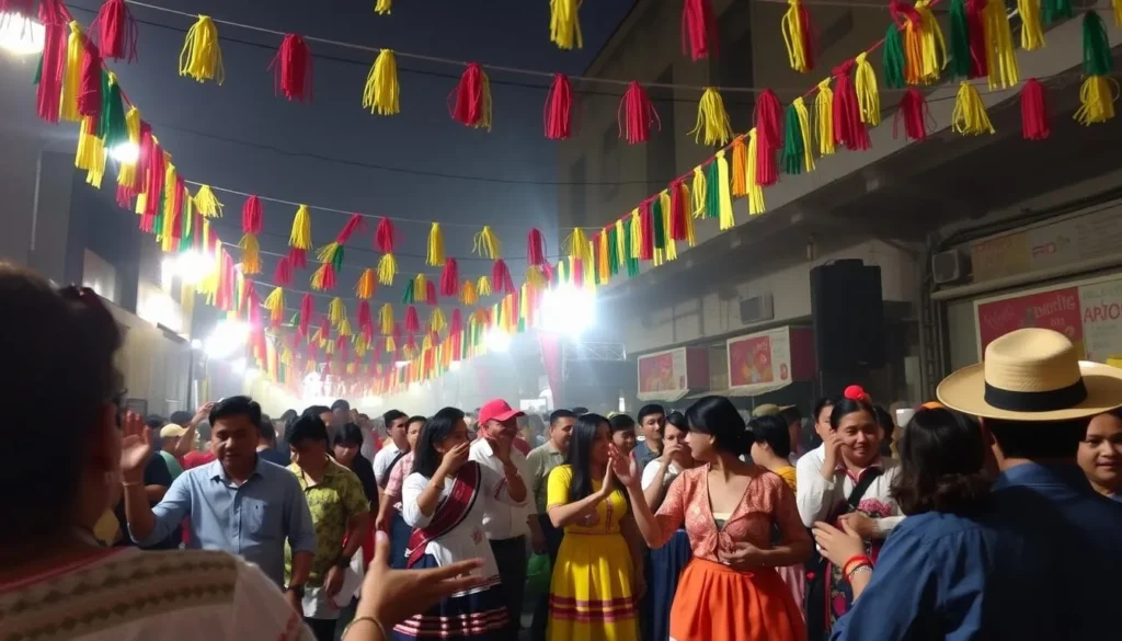 Image of a vibrant Chilean festival with people dancing and celebrating