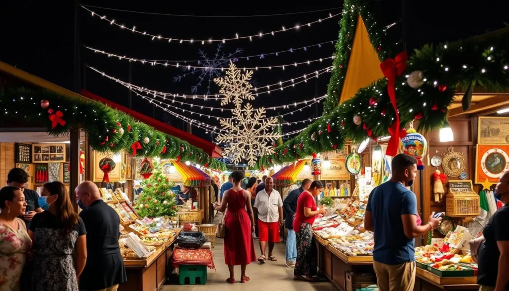 Image of a vibrant Creole Christmas market in Cayenne, French Guiana