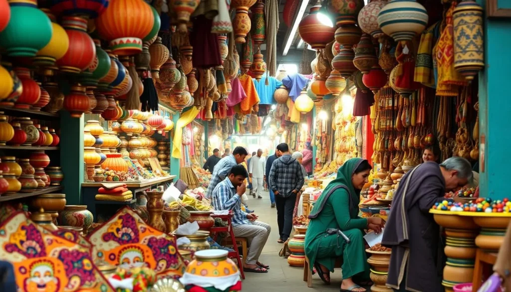 Image of a vibrant marketplace with local artisans selling handicrafts at Garha Bazaar