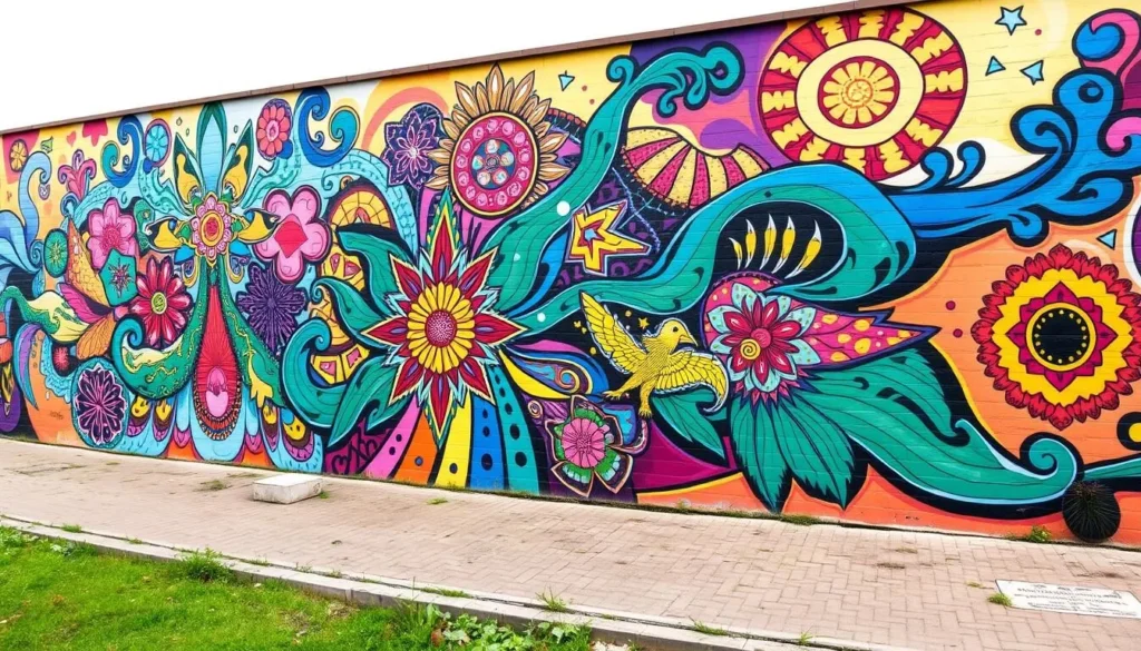 Image of a vibrant street art mural in Panevezys