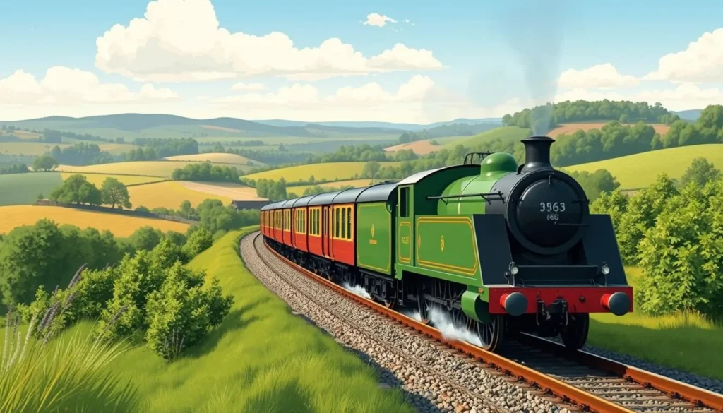 Image of a vintage steam train traveling through the Hampshire countryside