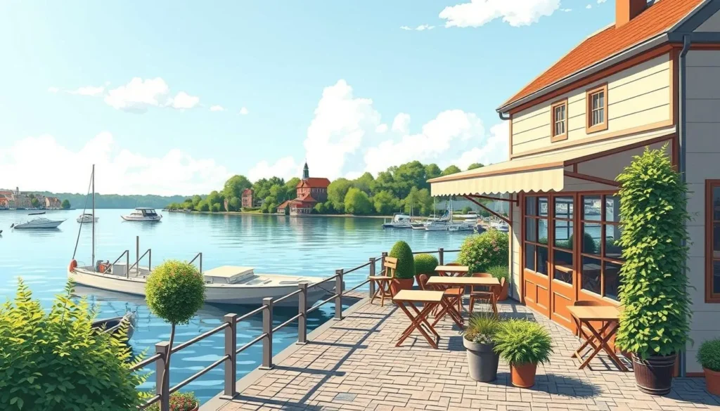 Image of a waterfront restaurant with a view of Lake Mälaren
