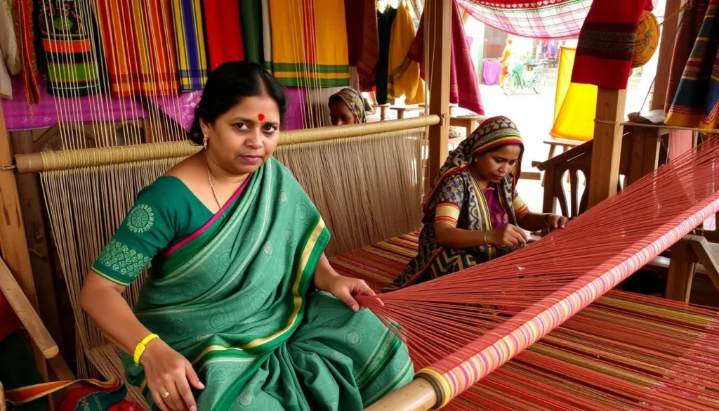 Image of artisans weaving Kota Doria sarees at Kaithoon