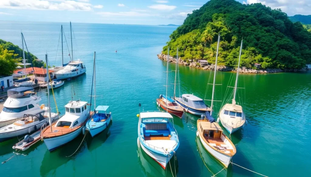 Image of boats docked at Ubatuba harbor