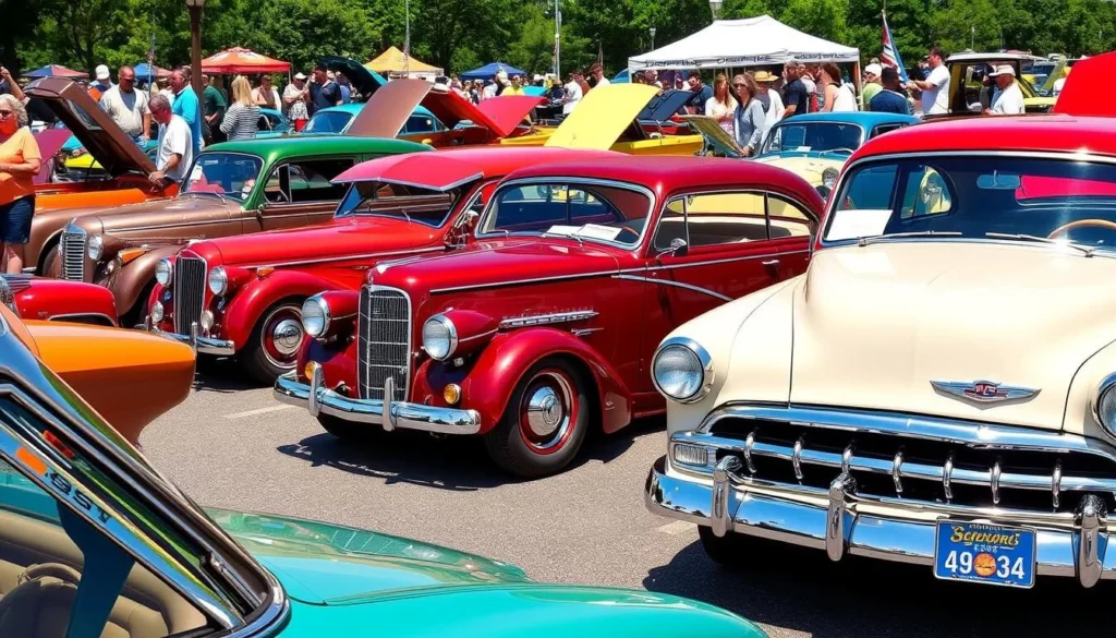 Image of classic cars gathered for the Cruise and Shine Show