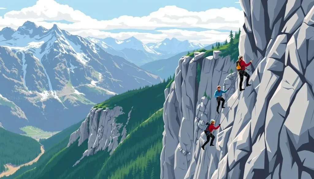 Image of climbers on the via ferrata at Kicking Horse Mountain Resort
