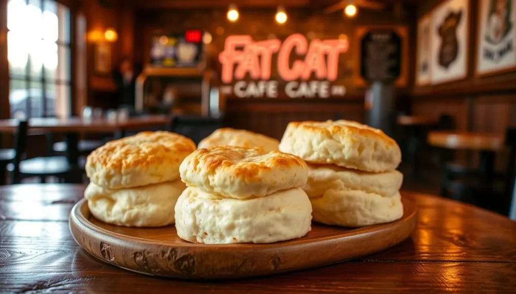 Image of fluffy buttermilk biscuits at Fat Cat Cafe