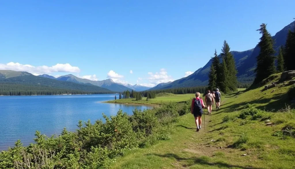 Image of hikers walking around Lake Sognsvann
