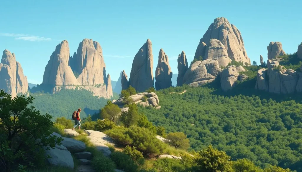 Image of hikers walking through the Split Rock geological formation