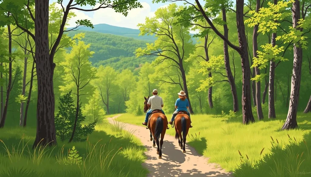 Image of horseback riders on a trail in Shawnee National Forest Image of horseback riders on a trail in Shawnee National Forest