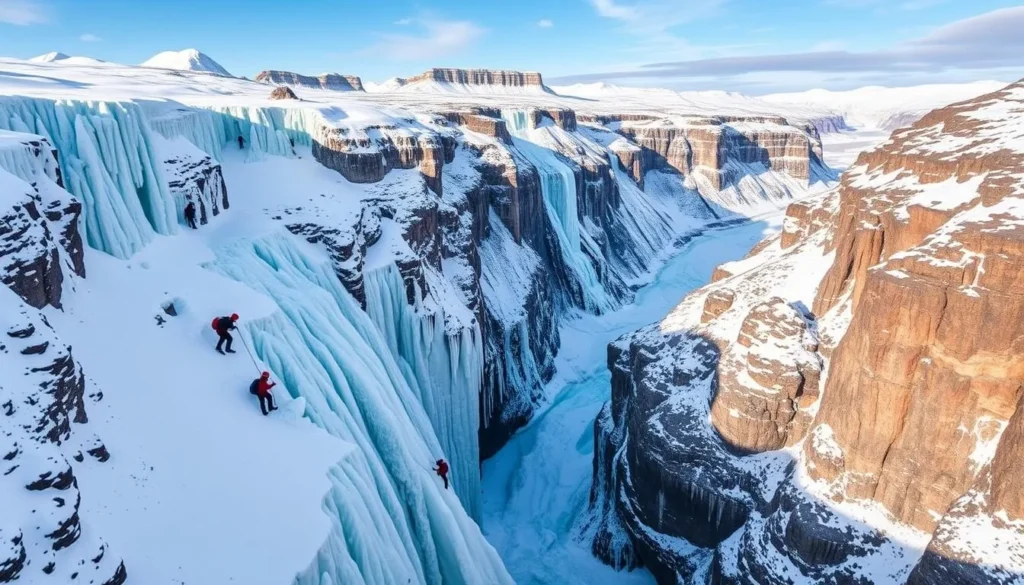Image of ice climbing in Abisko Canyon