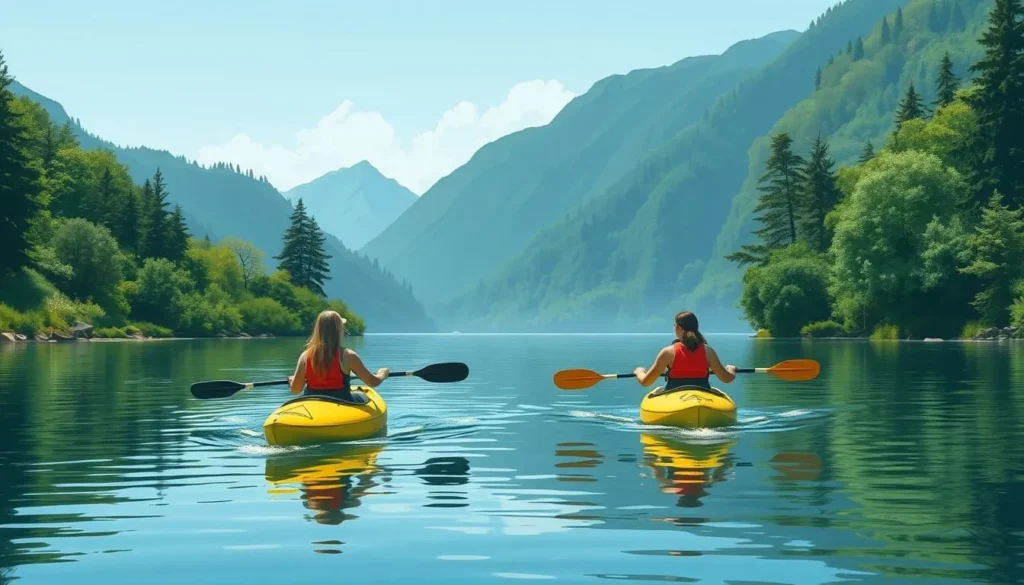 Image of kayakers paddling on the serene lakes of Holsby National Park