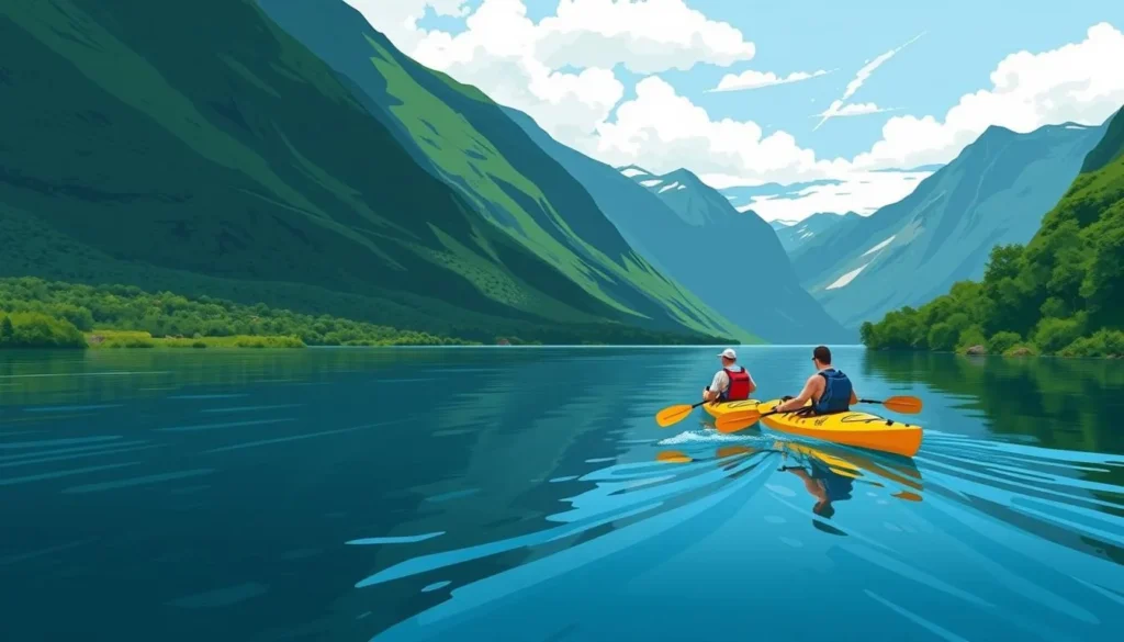 Image of kayakers paddling through the calm waters of Gandsfjorden National Park