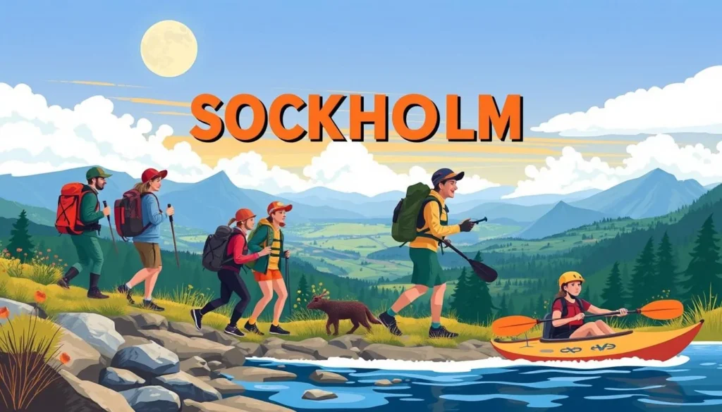 Image of people engaging in outdoor activities like hiking or kayaking in Stockholm County