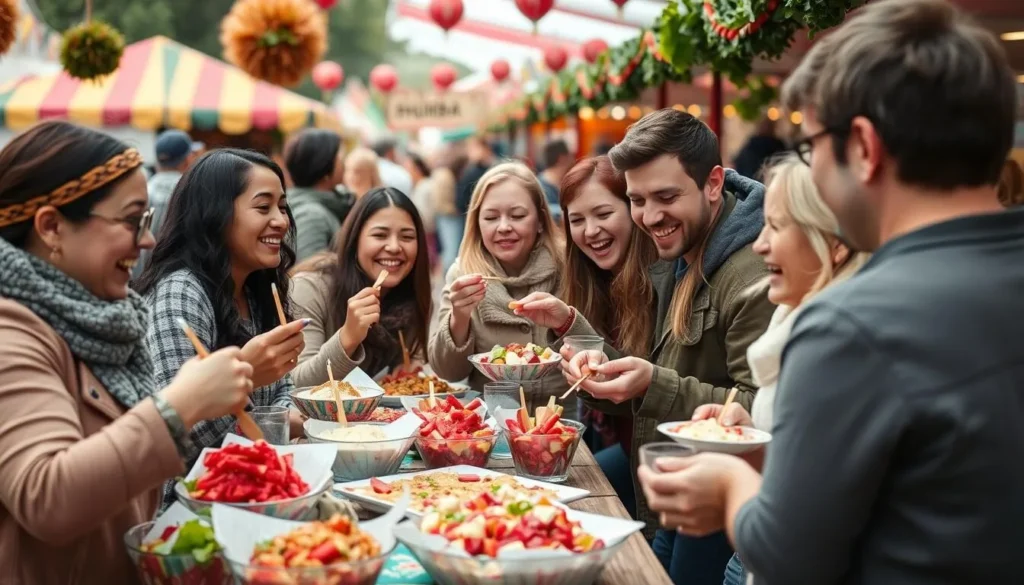 Image of people enjoying rhubarb dishes at the Rhubarb Festival