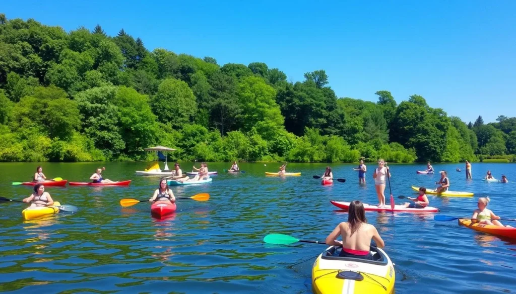 Image of people enjoying water activities at Kaunas Lagoon