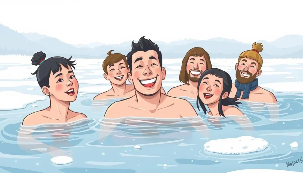 Image of people ice swimming after a sauna session