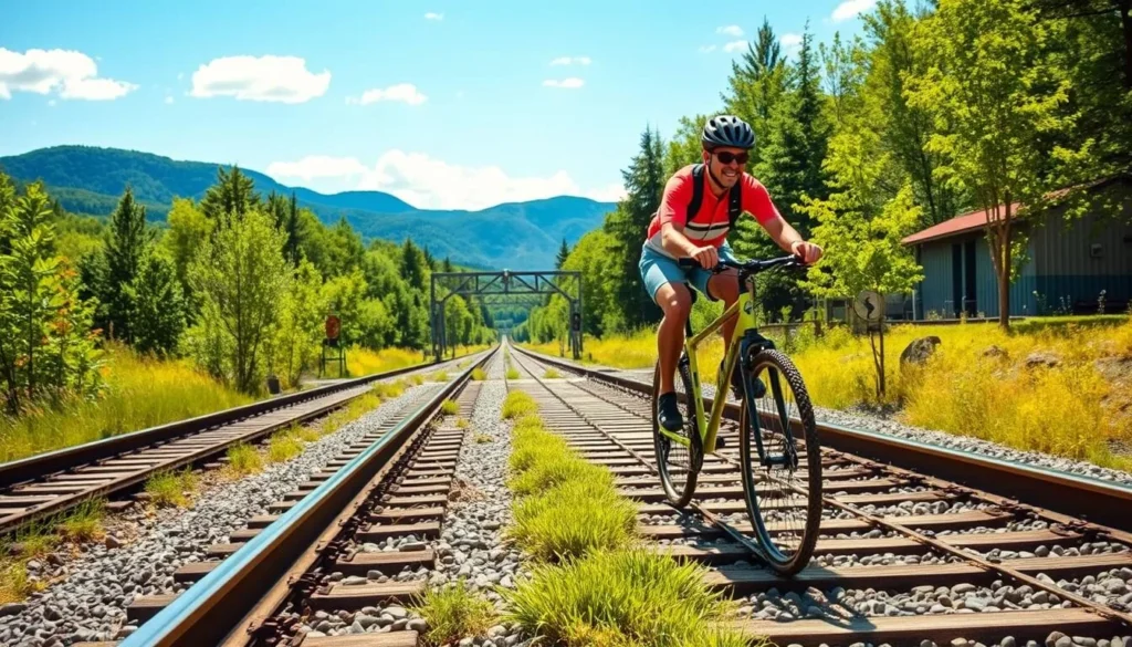 Image of railbiking along the Adirondack railroad tracks