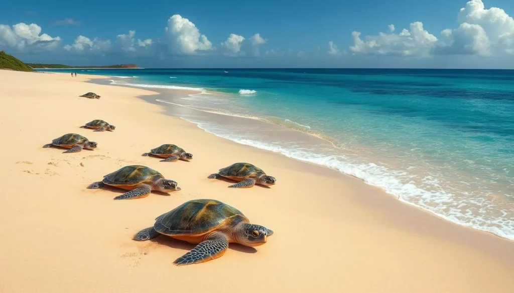 Image of sea turtles nesting on Galibi's beaches during the peak season