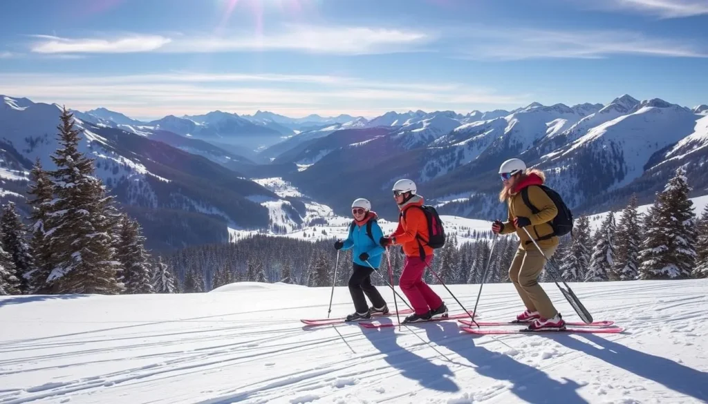 Image of skiers enjoying the interconnected ski areas with the Three Valleys Interconnect Pass