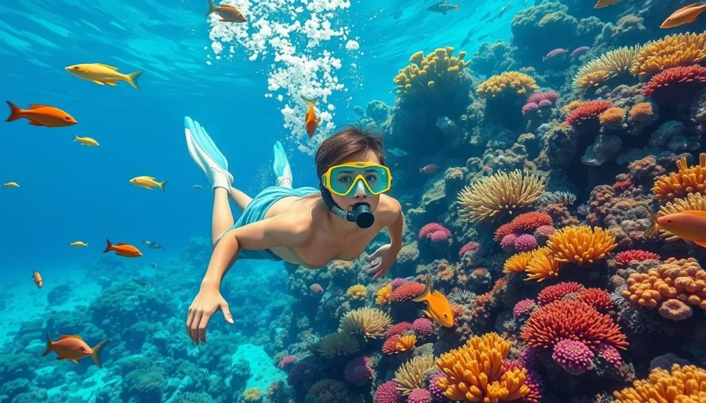 Image of snorkeler exploring the underwater world at Kauna'oa Beach