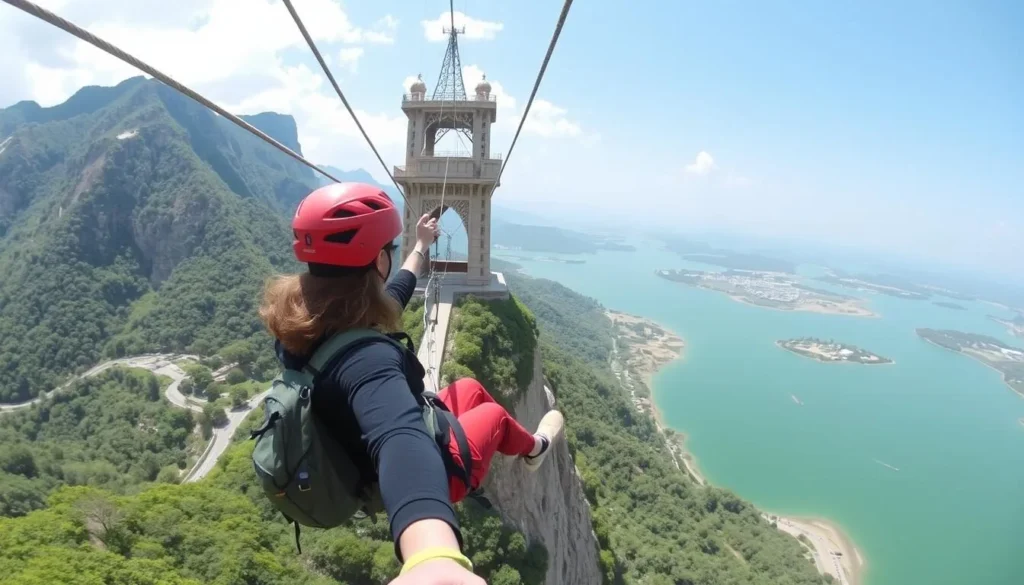 Image of someone zip lining at Milad Tower or Chitgar Lake