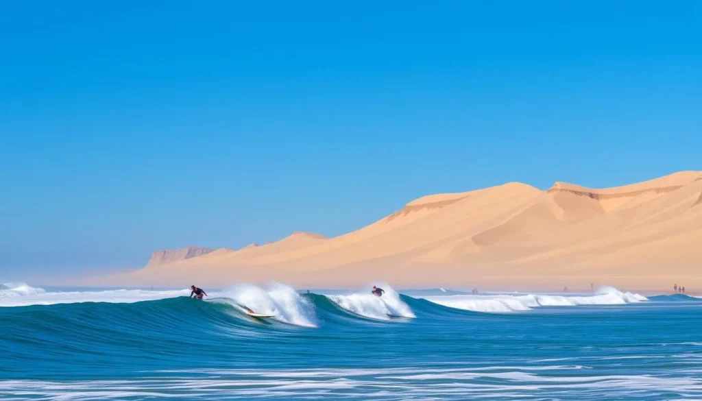 Image of surfers riding waves in Huanchaco