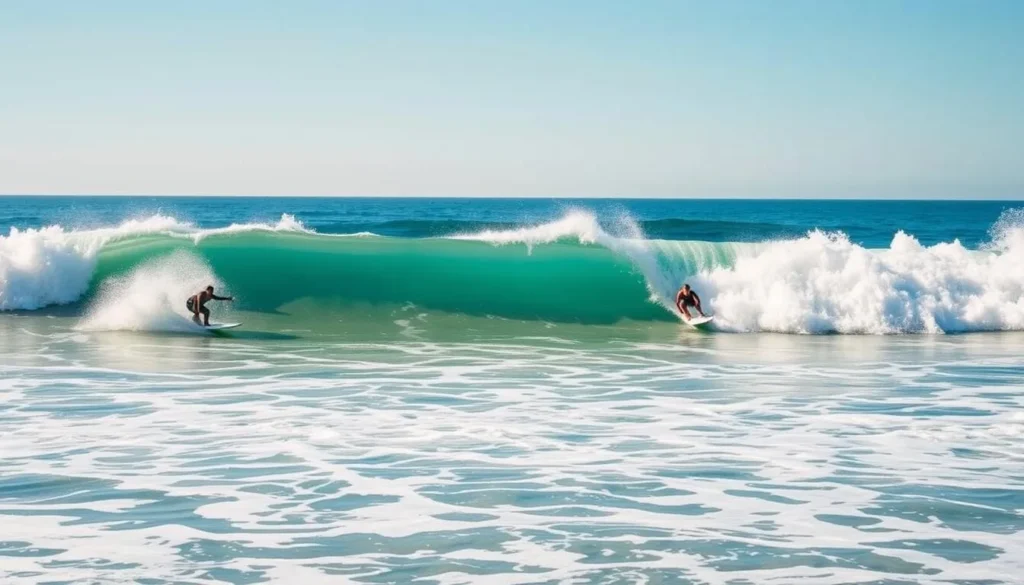 Image of surfers riding waves in La Paloma