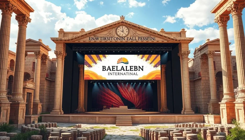 Image of the Baalbeck International Festival stage set amidst ancient Roman ruins