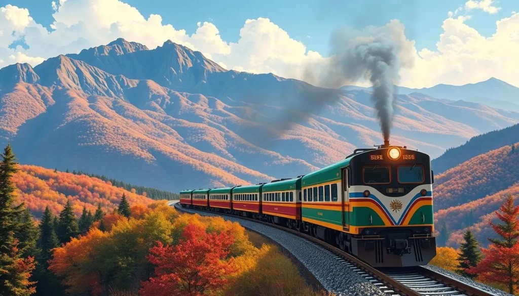 Image of the Blue Ridge Scenic Railway train passing through the mountains