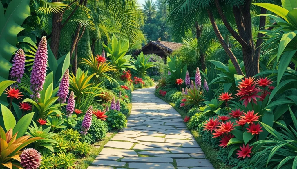 Image of the Botanical Garden's main path with diverse flora