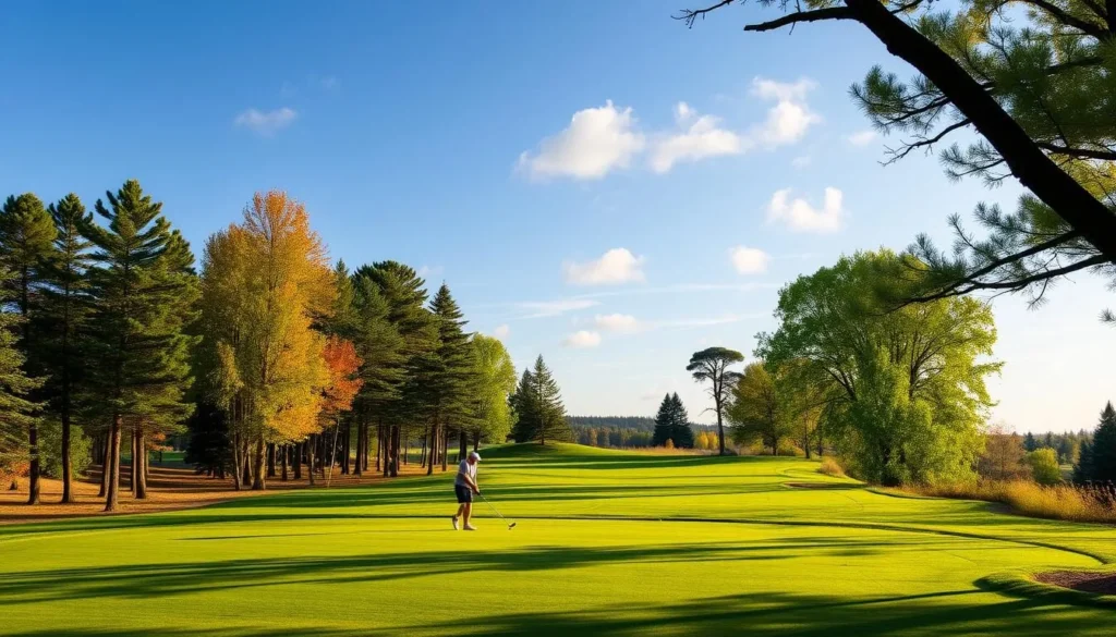 Image of the Elk Island Golf Course with golfers playing on a scenic fairway surrounded by trees and wildlife.