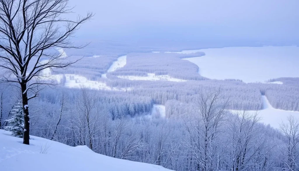 Image of the Finger Lakes region covered in snow during winter