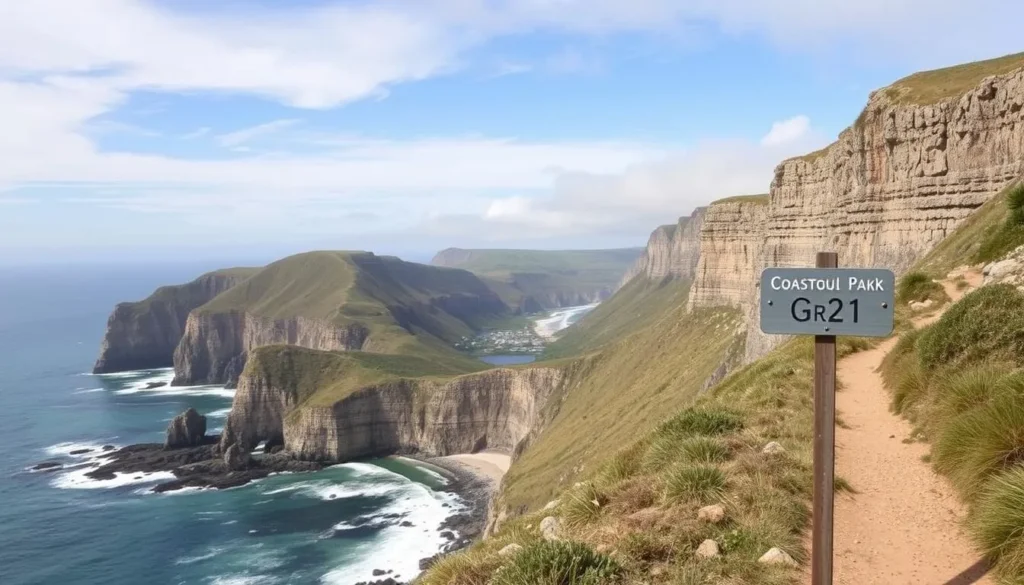 Image of the GR21 coastal path with dramatic cliffs and beaches