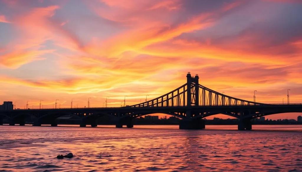 Image of the General Rafael Urdaneta Bridge at sunset